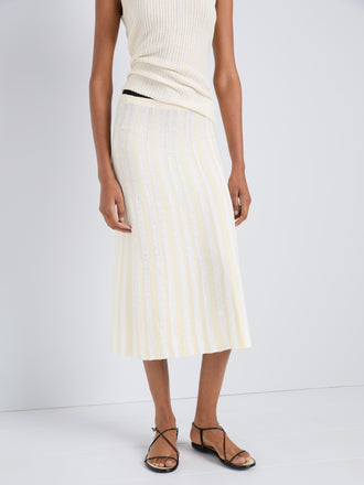 Proenza Schouler Detail image of model wearing Isley Skirt in Cotton Rib in Butter White