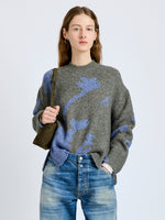 Proenza Schouler Front cropped image of model wearing Cathy Sweater in Wool Knit in Willow Periwinkle