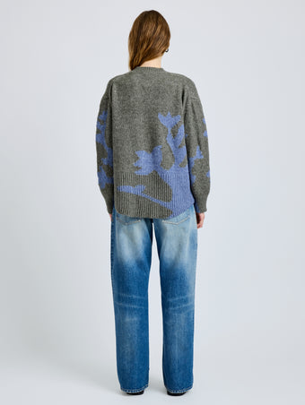 Proenza Schouler Back full length image of model wearing Cathy Sweater in Wool Knit in Willow Periwinkle