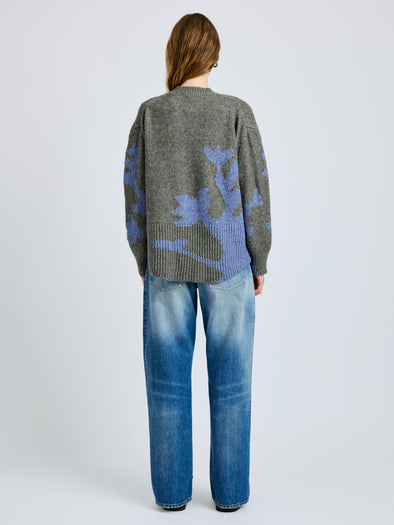 Proenza Schouler Back full length image of model wearing Cathy Sweater in Wool Knit in Willow Periwinkle