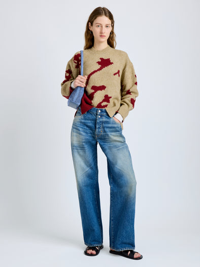 Proenza Schouler Front full length image of model wearing Cathy Sweater in Wool Knit in BrickBarley