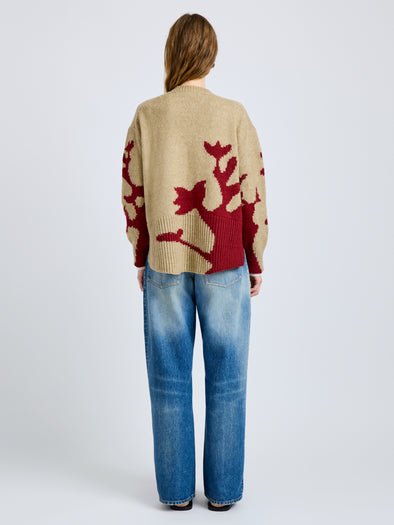 Proenza Schouler Back full length image of model wearing Cathy Sweater in Wool Knit in BrickBarley