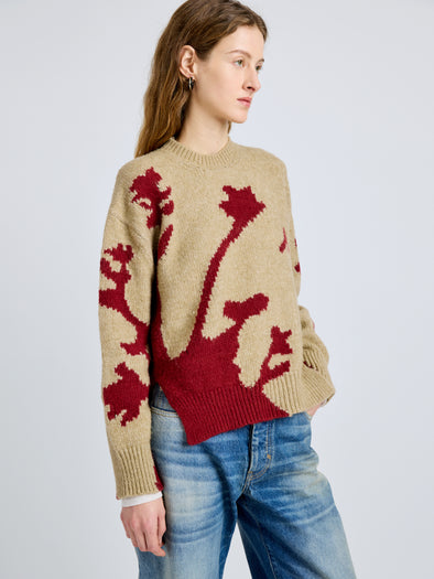 Proenza Schouler Detail image of model wearing Cathy Sweater in Wool Knit in BrickBarley