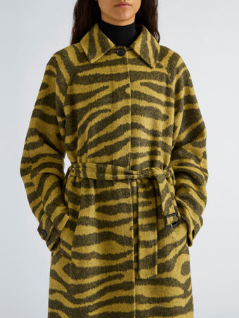 Proenza Schouler Front cropped image of model wearing Juliette Coat in Zebra Jacquard in Hemp Black