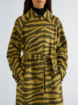 Proenza Schouler Front cropped image of model wearing Juliette Coat in Zebra Jacquard in Hemp Black