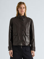 Proenza Schouler Front cropped image of model wearing Gio Jacket in Lightweight Leather in Coffee