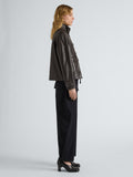 Proenza Schouler Side full length image of model wearing Gio Jacket in Lightweight Leather in Coffee