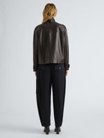 Proenza Schouler Back full length image of model wearing Gio Jacket in Lightweight Leather in Coffee