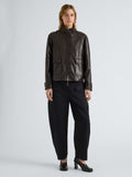 Proenza Schouler Front full length image of model wearing Gio Jacket in Lightweight Leather in Coffee