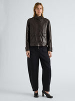 Proenza Schouler Front full length image of model wearing Gio Jacket in Lightweight Leather in Coffee