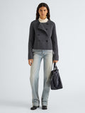 Proenza Schouler Front full length image of model wearing Courtney Jacket in Melton in Charcoal Melange