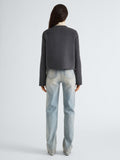 Proenza Schouler Back full length image of model wearing Courtney Jacket in Melton in Charcoal Melange