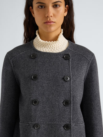 Proenza Schouler Detail image of model wearing Courtney Jacket in Melton in Charcoal Melange