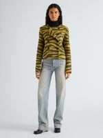 Proenza Schouler Front full length image of model wearing Courtney Jacket in Zebra Jacquard in Hemp Black