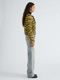 Proenza Schouler Side full length image of model wearing Courtney Jacket in Zebra Jacquard in Hemp Black