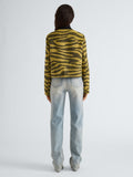 Proenza Schouler Back full length image of model wearing Courtney Jacket in Zebra Jacquard in Hemp Black