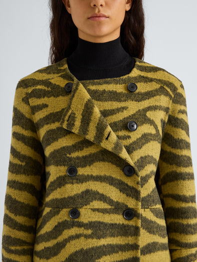 Proenza Schouler Detail image of model wearing Courtney Jacket in Zebra Jacquard in Hemp Black