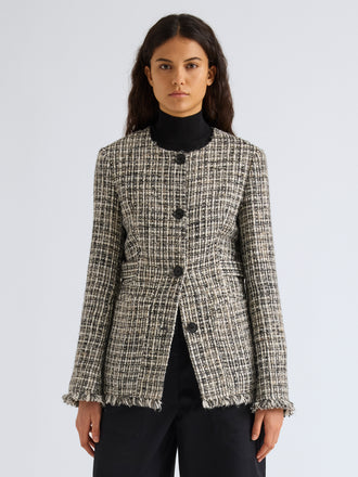 Proenza Schouler Front cropped image of model wearing Aurelia Jacket in Tweed in Black White