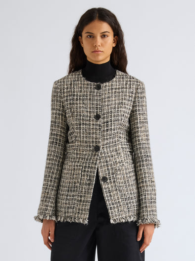 Proenza Schouler Front cropped image of model wearing Aurelia Jacket in Tweed in Black White