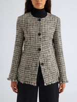 Proenza Schouler Detail image of model wearing Aurelia Jacket in Tweed in Black White