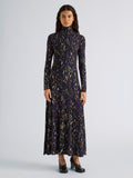 Proenza Schouler Front full length image of model wearing Mabel Dress in Jersey in Navy Black Multi