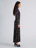 Proenza Schouler Side full length image of model wearing Mabel Dress in Jersey in Navy Black Multi