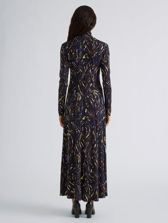 Proenza Schouler Back full length image of model wearing Mabel Dress in Jersey in Navy Black Multi