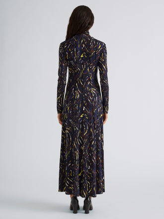 Proenza Schouler Back full length image of model wearing Mabel Dress in Jersey in Navy Black Multi