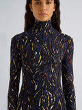 Proenza Schouler Detail image of model wearing Mabel Dress in Jersey in Navy Black Multi