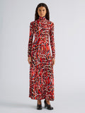 Proenza Schouler Front full length image of model wearing Mabel Dress in Jersey in Red Multi
