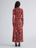 Proenza Schouler Back full length image of model wearing Mabel Dress in Jersey in Red Multi
