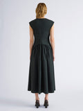 Proenza Schouler Back full length image of model wearing Nyssa Dress in Stretch Cotton in Dark Green