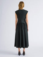 Proenza Schouler Back full length image of model wearing Nyssa Dress in Stretch Cotton in Dark Green