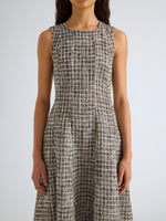 Proenza Schouler Detail image of model wearing Beatrix Dress in Tweed in Black White