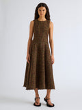 Proenza Schouler Front full length image of model wearing Beatrix Dress in Tweed in Henna Multi
