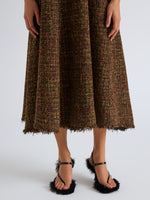 Proenza Schouler Detail image of model wearing Beatrix Dress in Tweed in Henna Multi