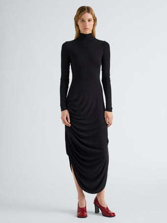Proenza Schouler Front full length image of model wearing Imogen Dress in Soft Jersey in Black