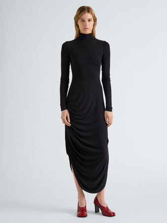 Proenza Schouler Front full length image of model wearing Imogen Dress in Soft Jersey in Black