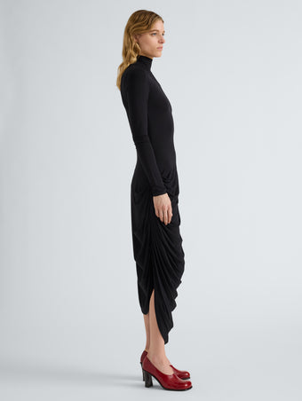 Proenza Schouler Side full length image of model wearing Imogen Dress in Soft Jersey in Black