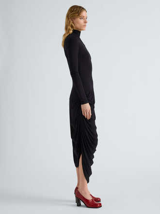 Proenza Schouler Side full length image of model wearing Imogen Dress in Soft Jersey in Black