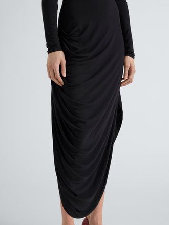 Proenza Schouler Detail image of model wearing Imogen Dress in Soft Jersey in Black