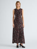 Proenza Schouler Front full length image of model wearing Clem Dress in Printed Soft Twill in Coffee Multi