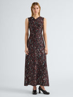 Proenza Schouler Front full length image of model wearing Clem Dress in Printed Soft Twill in Coffee Multi