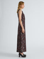 Proenza Schouler Side full length image of model wearing Clem Dress in Printed Soft Twill in Coffee Multi