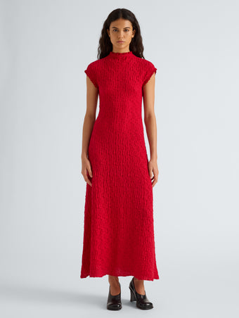 Proenza Schouler Front full length image of model wearing Cleo Dress in Jersey Jacquard in Red