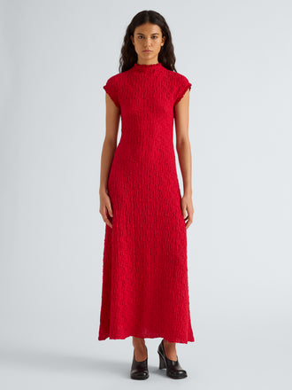 Proenza Schouler Front full length image of model wearing Cleo Dress in Jersey Jacquard in Red