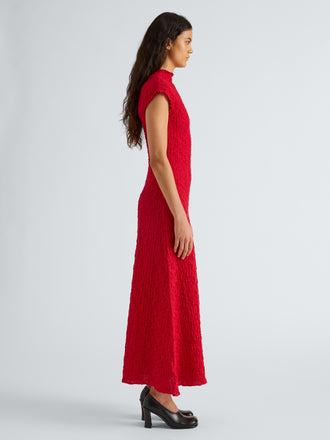 Proenza Schouler Side full length image of model wearing Cleo Dress in Jersey Jacquard in Red