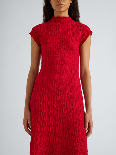 Proenza Schouler Detail image of model wearing Cleo Dress in Jersey Jacquard in Red