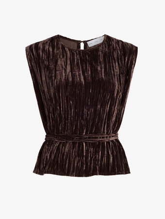 Proenza Schouler Still Life image of Lyra Top in Crushed Velvet in Coffee