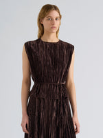 Proenza Schouler Front cropped image of model wearing Lyra Top in Crushed Velvet in Coffee
